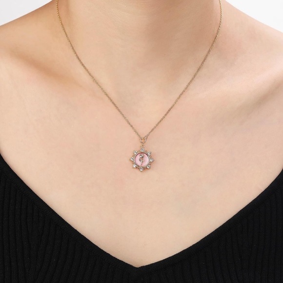 14k Disney Pearl Diamond Beauty and the Beast Pendant Necklace - Picture 6 of 8